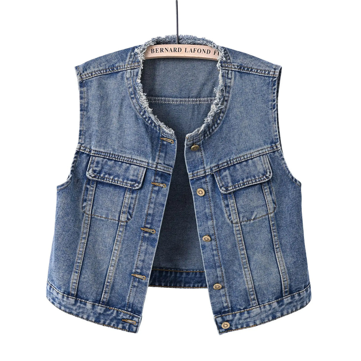 Women Denim Vest Coat Rough O Neck Vintage Short Sleeveless Jacket Female Cowboy Waistcoat Casual Tops Chaleco Mujer Outerwear