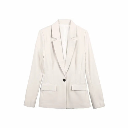 Women Fall Office Slim Blazer Single Button Pockets Blazer Beige Black 2025 Spring Autumn Fashion Commuter Simple Casual Blazer