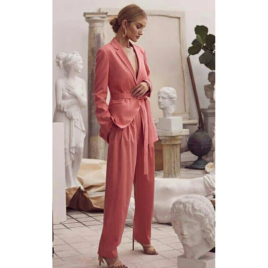 Fashion Elegant Women Suits 2 Pieces With Belt Formal Casual Prom Party Pants Sets Blazer with Pants