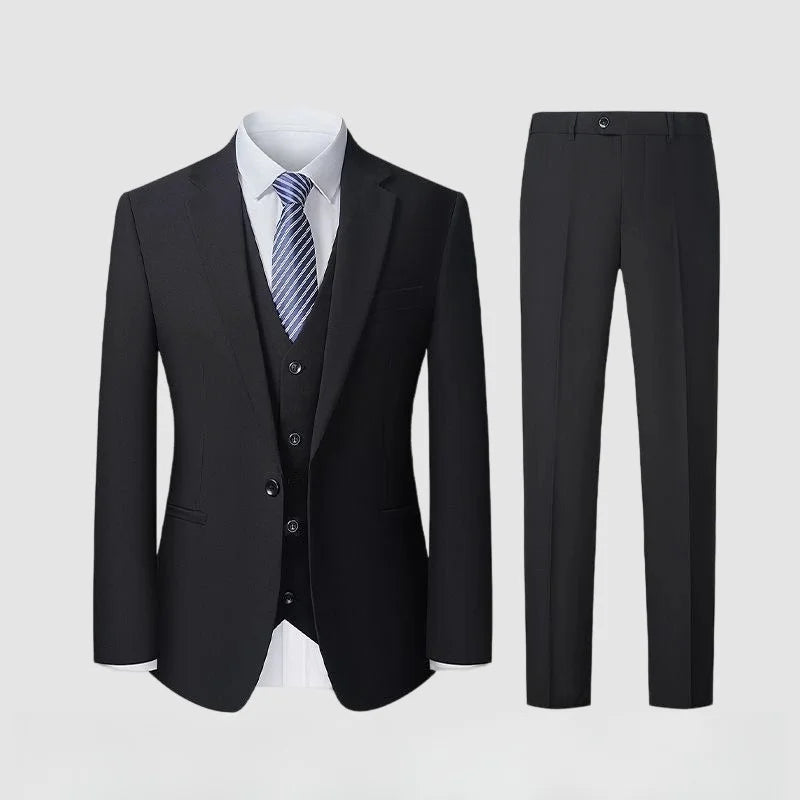 Men's Smart Casual Suit Set – Pure Color Single Breasted Business Formal Wedding Dress Suit for Men