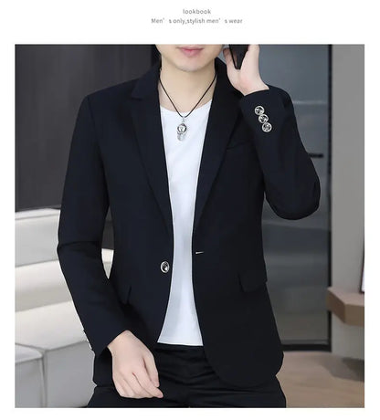 Men's Autumn New Style Slim Fit Pure Color Korean Fashion Administrative Little Suit Jacket Trendy Versatile Top Coat