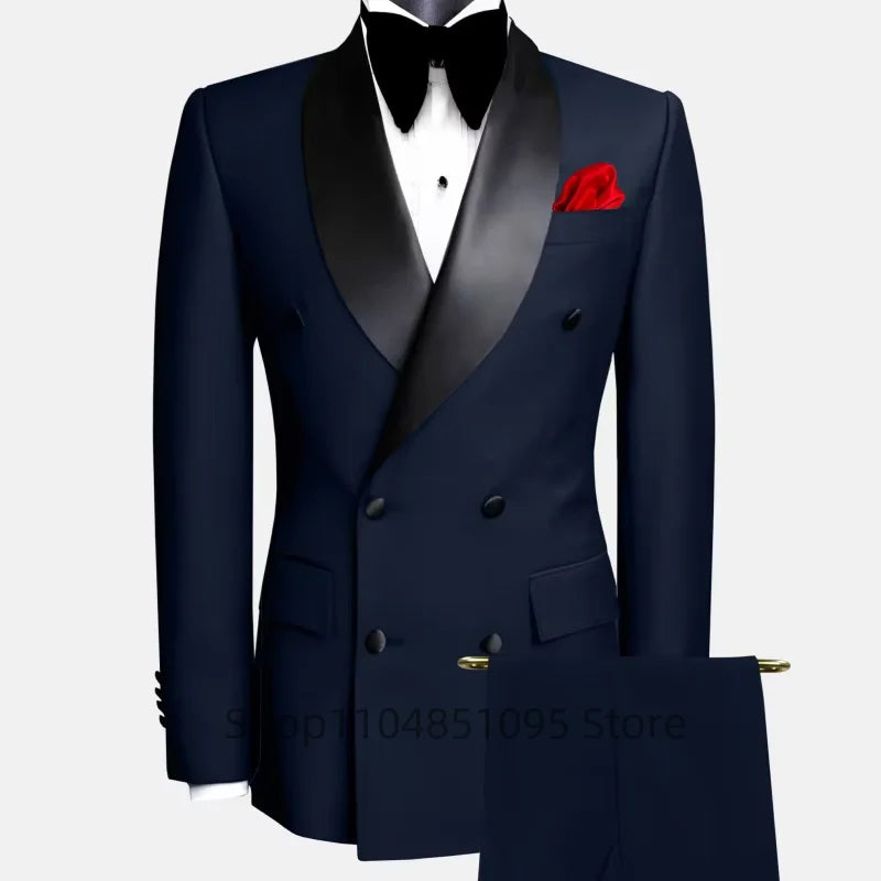 Costume de mariage homme élégant 2 pièces, coupe ajustée, revers châle, blazer croisé, pantalon, costumes de cérémonie pour homme d'affaires, tuxedos de marié