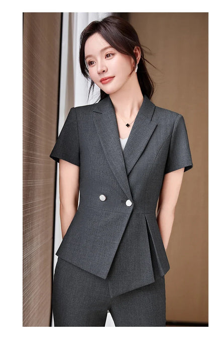 Women's Short-Sleeved Suit Elegant Fashionable Pants Spring Summer Collection 2026 New