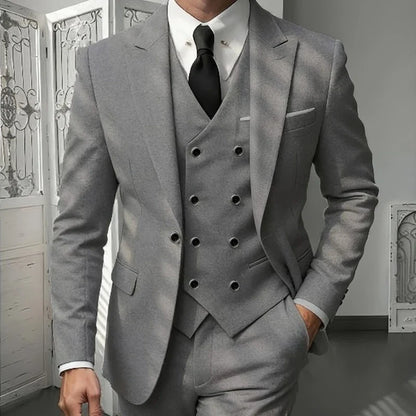 Men's Classic 3-Piece Suit Set - Slim Fit Notched Lapel Blazer with Vest & Pants, Versatile Formal Outfit for Business & Events