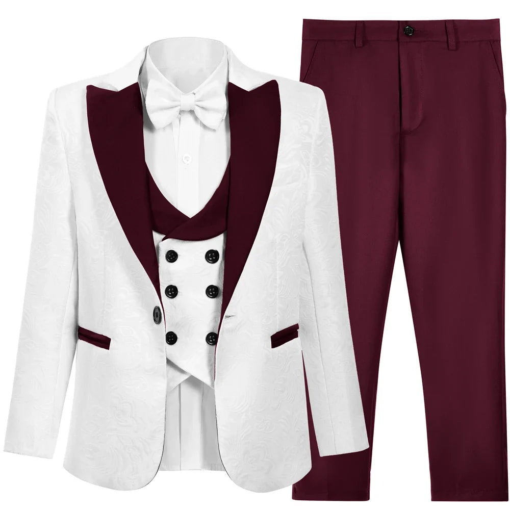 Boys Suit Set 4 Piece Kids Formal Tuxedo Paisley Blazer Vest Pants for Wedding