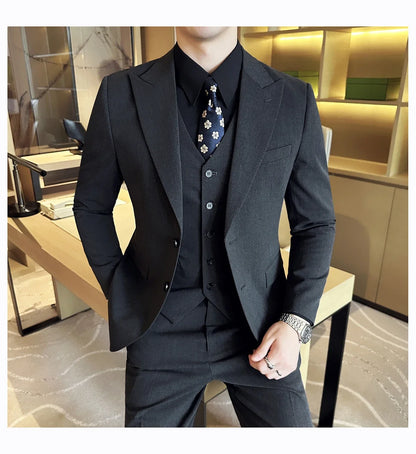 (Jacket + Vest + Pant) Men's Formal Slim Fit Business Work Wedding Stage Tuxedo Fashion Best Men Social Dress Suit 3 Pieces Set