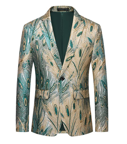 Men's Slim Fit Peacock Tail Blazer Casual Autumn Winter Fashion Handsome Trend Boutique Suit Jacket 2024 High Quality