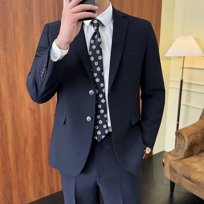 Men's 2-Piece Suit Blazer and Pants Solid Color Smart Casual Business Wedding