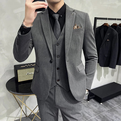 2025 Men's Wedding Suit Vest Trousers Set Fashionable Handsome Solid Color Groom's Three-Piece Outfit Available in Sizes M-7XL