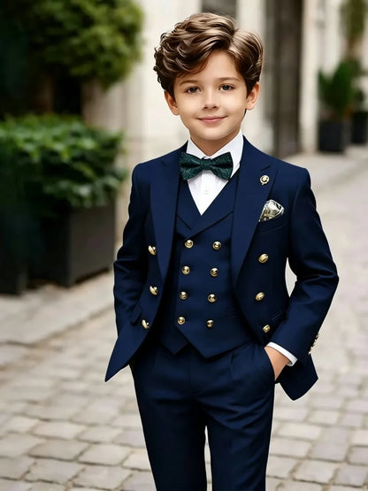 3 Pieces Boys Homecoming Suit Set 3 Pieces Banquet Party Wear Classic Peak Lapel Kids Slim Fit Tuxedo Wedding Ring Bearer Outfit