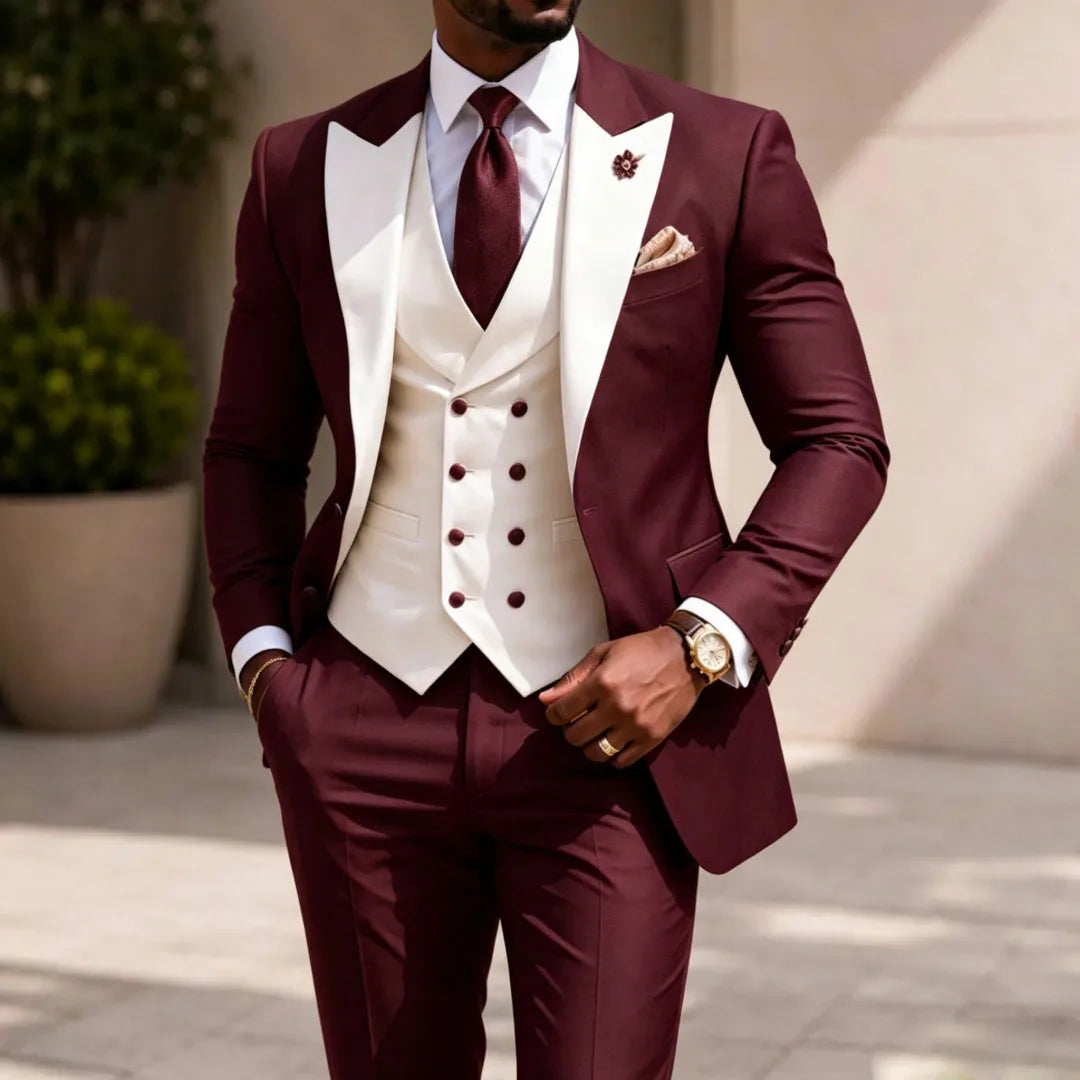 Men Suit Yellow 3 Pieces White Vest With Lapel For Wedding Birthday Banquet Prom Party Business Work Office Jacket Vest Pants