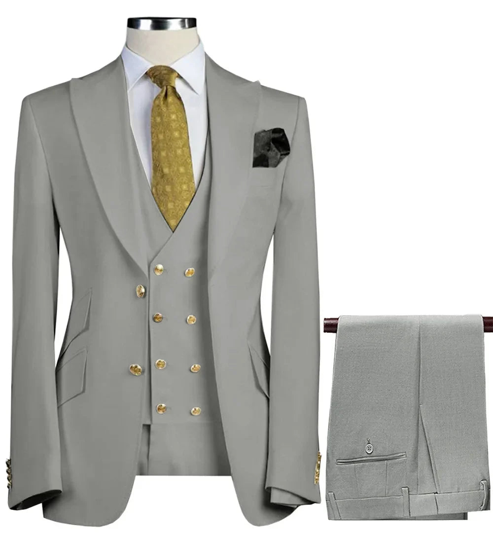 Men Suit 3 Pieces Beige With Lapel Solid For Business Banquet Wedding Groom Daily Tuxedo Office Suit Jacket Vest With Pants