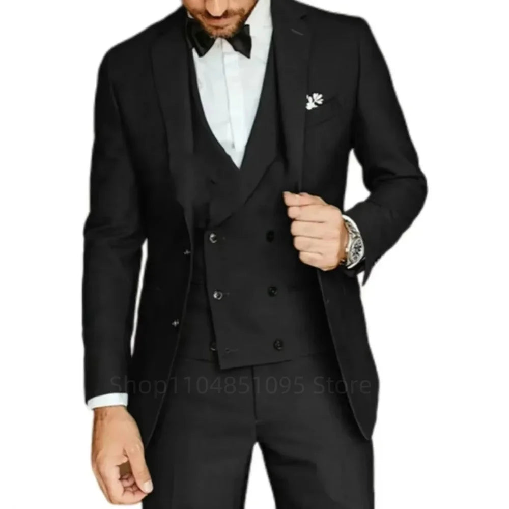 Costume de smoking 3 pièces gris coupe ajustée pour homme avec revers cranté, pour marié, mariage, affaires, ensemble veste, pantalon, gilet