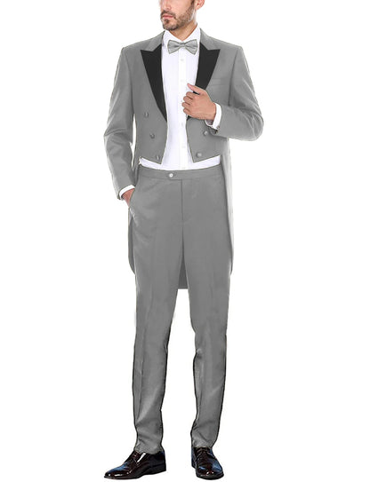 Classic Men Suits Solid Long Tailcoat Wedding Groom Tuxedos Morning Dinner Groomsmen Fromal Party Suits 2 Pieces Blazer Pants