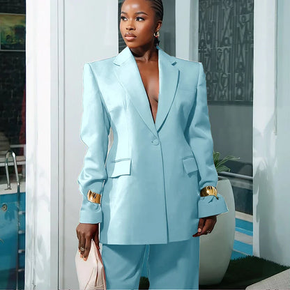 Elegant Women's Suit Autumn New Red Clothing Single Button Notch Lapel Blazer Pant Sets Formal Slim Fit Office Party Outerwears