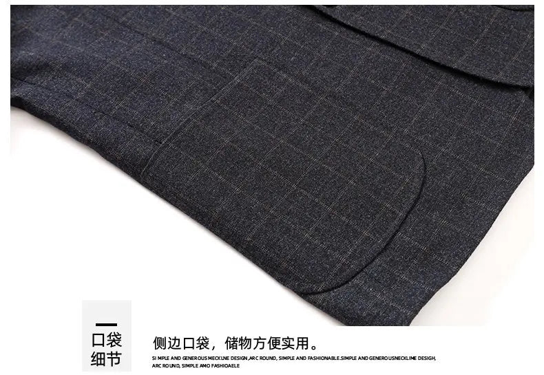 Men's Smart Casual Blazer Single Breasted Checkered Suit Jacket