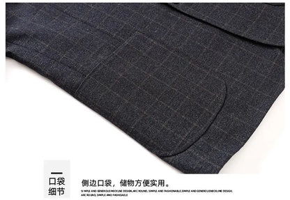 Men's Smart Casual Blazer Single Breasted Checkered Suit Jacket