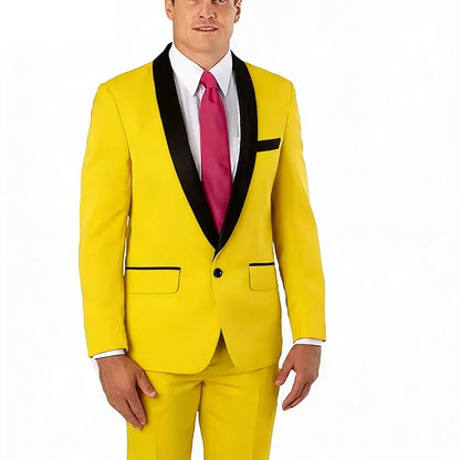 Slim Fit Solid Men's 2-Piece Tuxedo Shawl Lapel One Button Business Wedding Prom Groom Suit Jacket And Pants Set Men Clothing