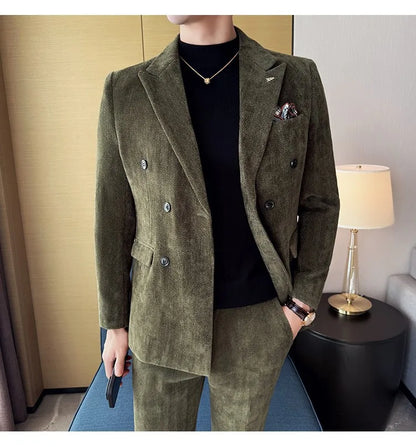 2025 Winter Woolen Men's Wedding Groom Suit Double Breasted Suit 3 Piece Set Business Casual Office Work Party Prom Dress Suits