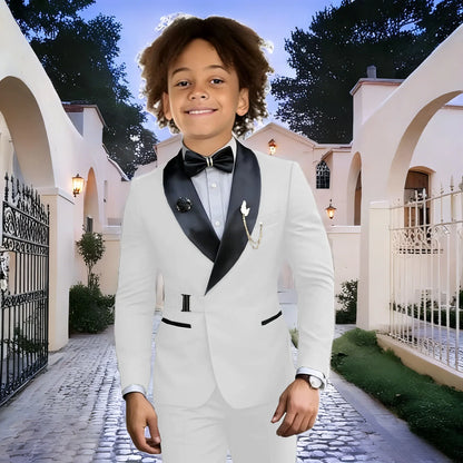 Navy Blue Boy Suits Wedding Kids Tuxedos 2 Pieces Formal Blazer Shawl Lapel Double Breasted Prom Suits (Jacket+Pants)