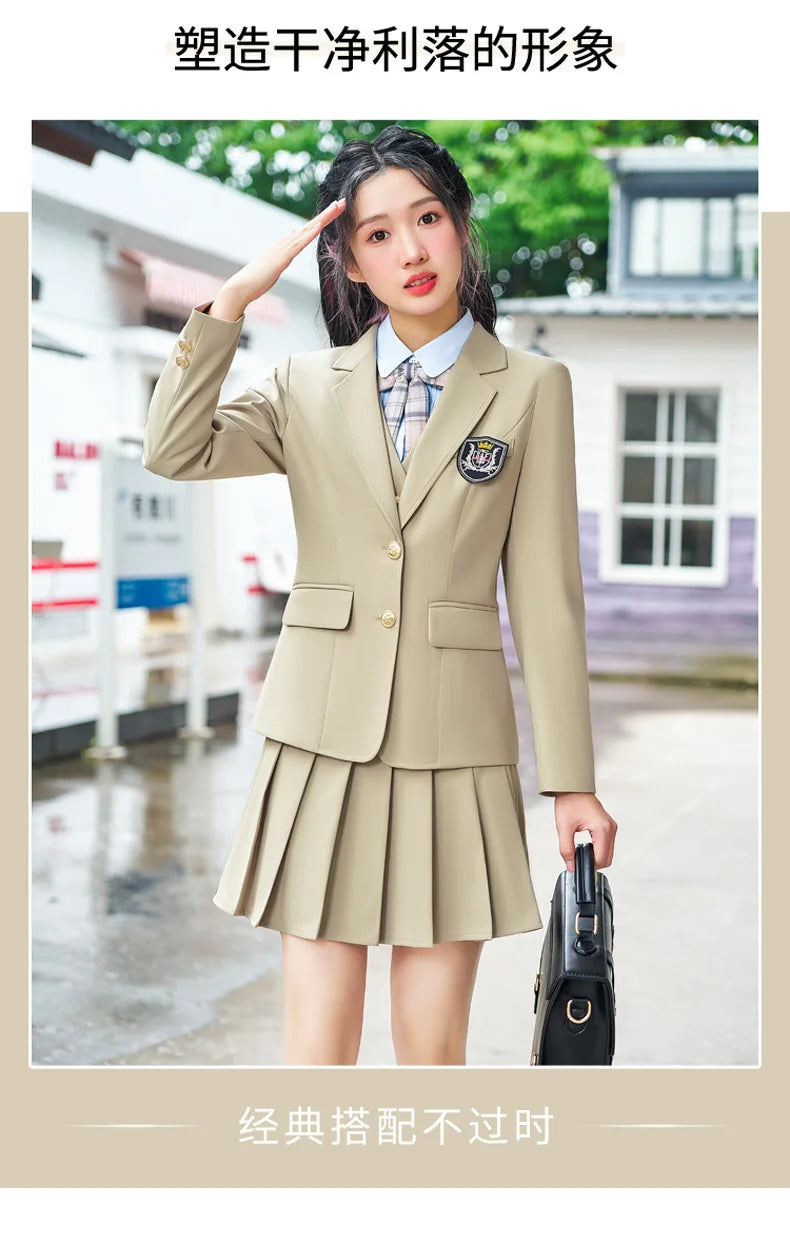 College Style Women's Suit2024New Autumn Small Stature Elegant Campus Suit OutfitjkUniform Suit Dress Set