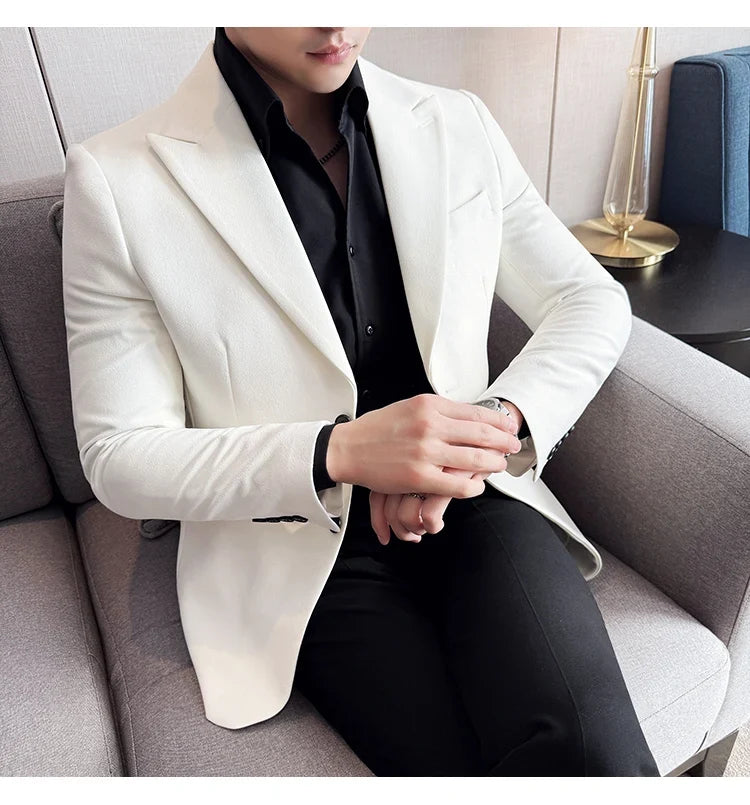 High-end Shiny Business Casual Suit Jacket Men British Style Slim Fit Office Work Men Blazers Wedding Groom Dress Coats 2025