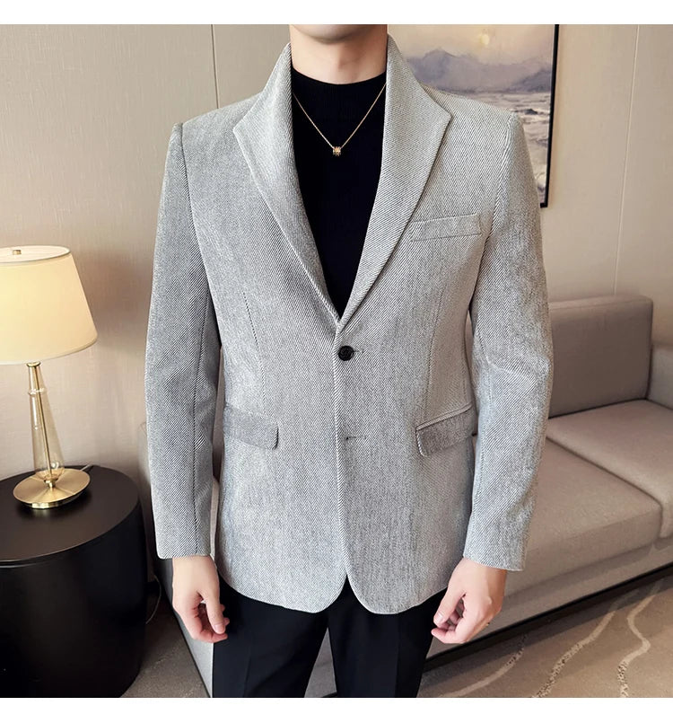 New Chinese Style Stand Collar Fashion Casual Suit Jacket Autumn Winter New Slim Fit Business Formal Social Prom Party Tuxedos