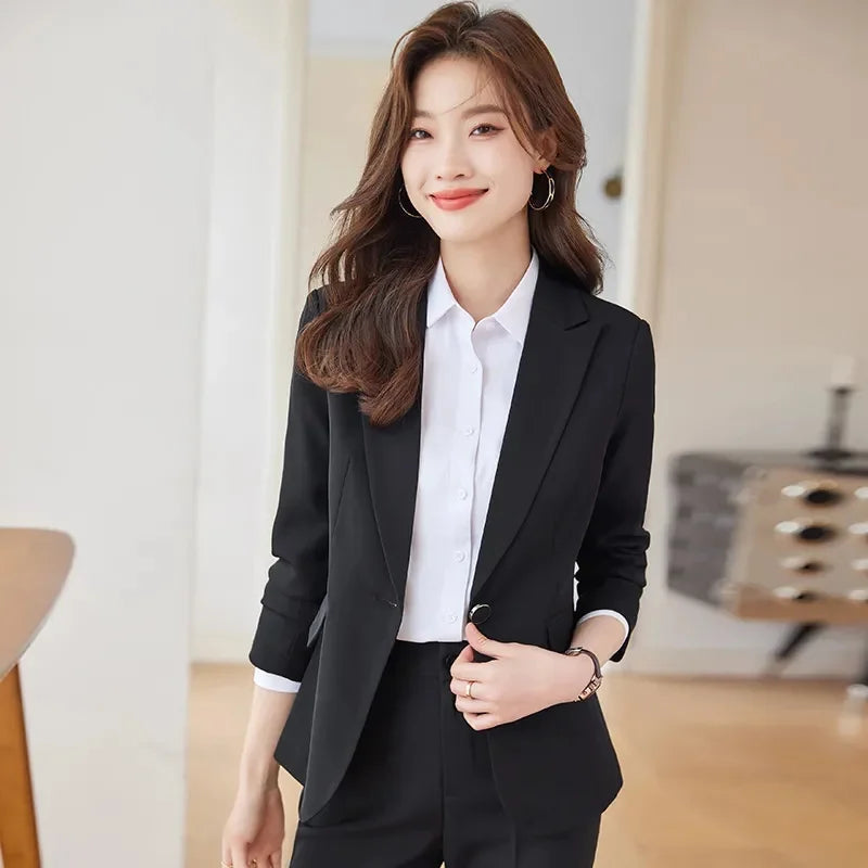 2025 Fashion Black Women Pant Suit 2 Piece Set Office Ladies Female Business Work Wear Formal Blazer Jacket And Trouser