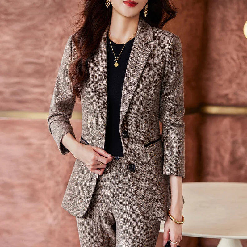 High Quality Fabric Women Business Suits With Pants and Blazer Coat Professional Autumn Winter Office Ladies Pantsuits Blazers