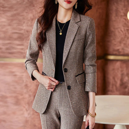 High Quality Fabric Women Business Suits With Pants and Blazer Coat Professional Autumn Winter Office Ladies Pantsuits Blazers