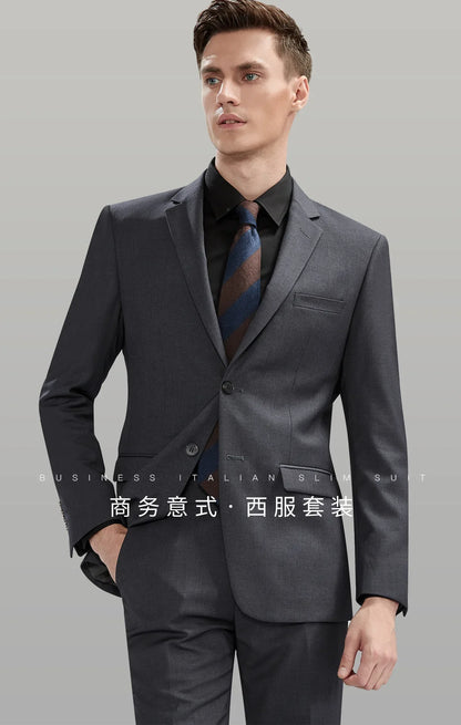 Men's Slim Fit Suit Blazer and Pants Set for Business Formal and Wedding Occasions
