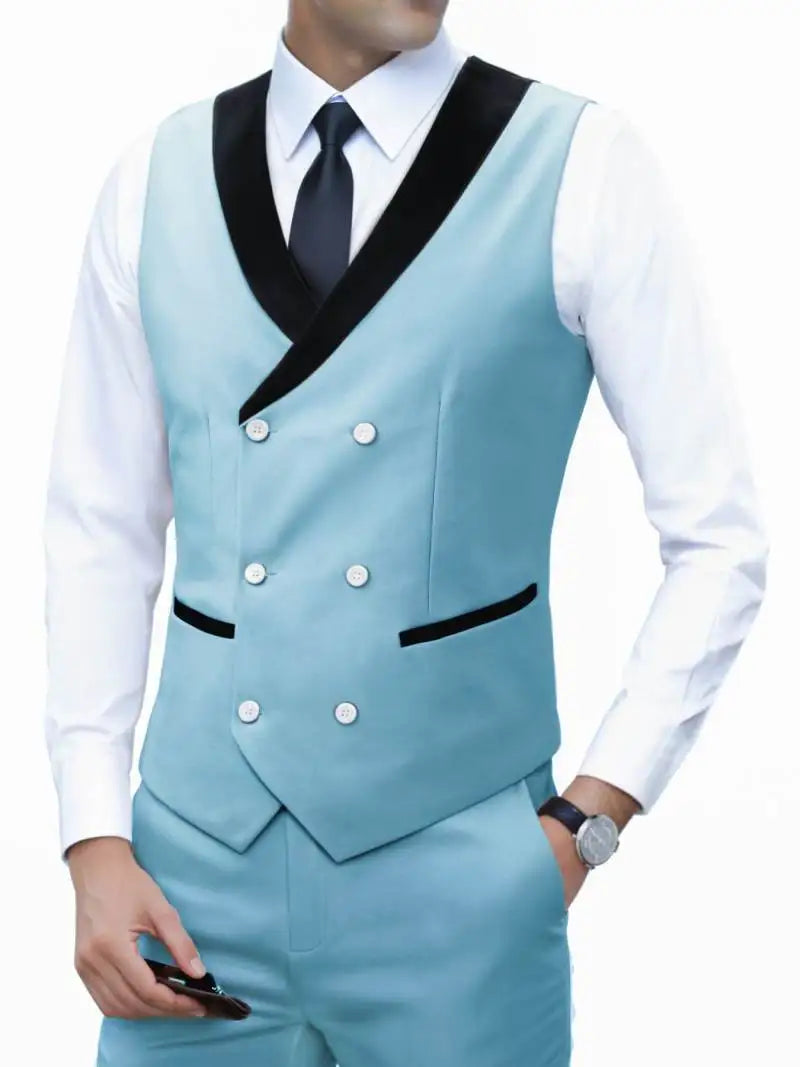 Men's Corduroy Vest Double-Breasted Slim Fit Waistcoat for Business Casual & Formal Occasions