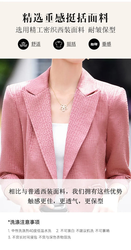 Chinese style Spring Summer Women Elegant Office Work Three Quarter Blazer Tops And Flare Pant Fashion Oversize Two Piece Suits