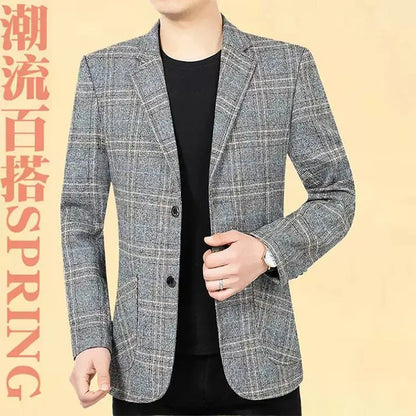 2026 Blazer Men's Fashionable Business Banquet Dance Singer Plaid Fitted Casual Trendy Wedding Banquet Dress Performance Blazer