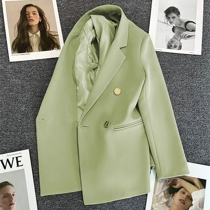 Women's Spring Autumn 2026 Commuter Style Small Suit Jacket Double Row Buttons White Versatile Polyester Fiber Fashion