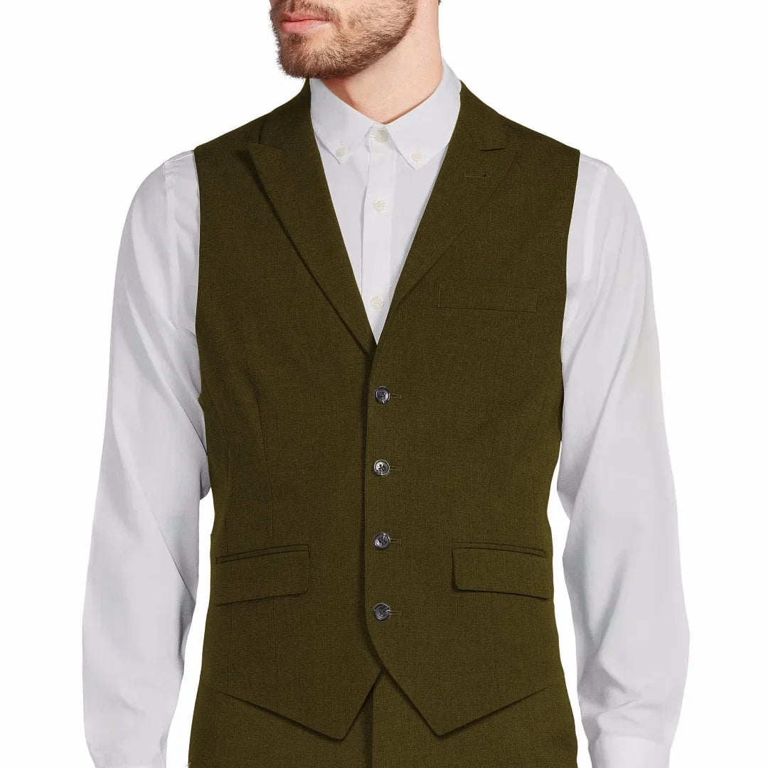 Men's Formal Vest Single Button Lapel Solid Waistcoat for Wedding & Business