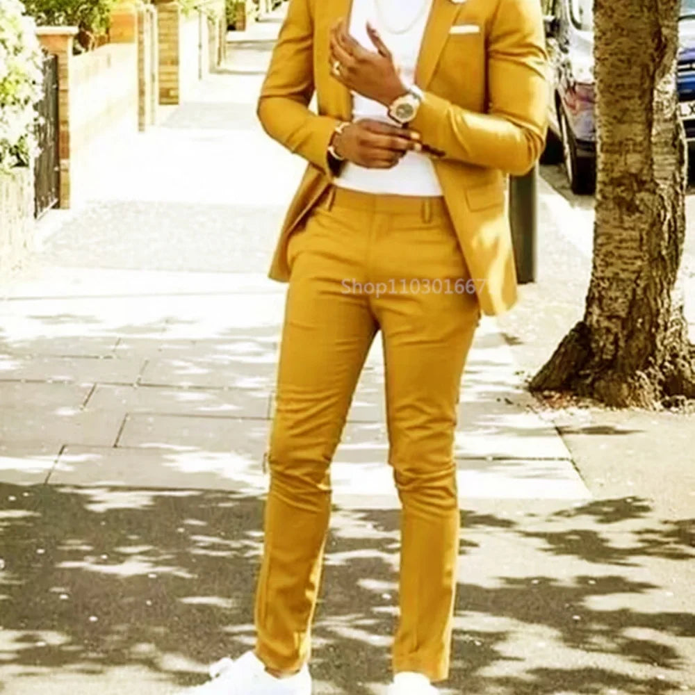 Smart Casual Slim Fit Men Suits 2 Piece Groom Tuxedos Single Breasted Blazer Pants Sets Prom Business Costume Homme Men Outfits