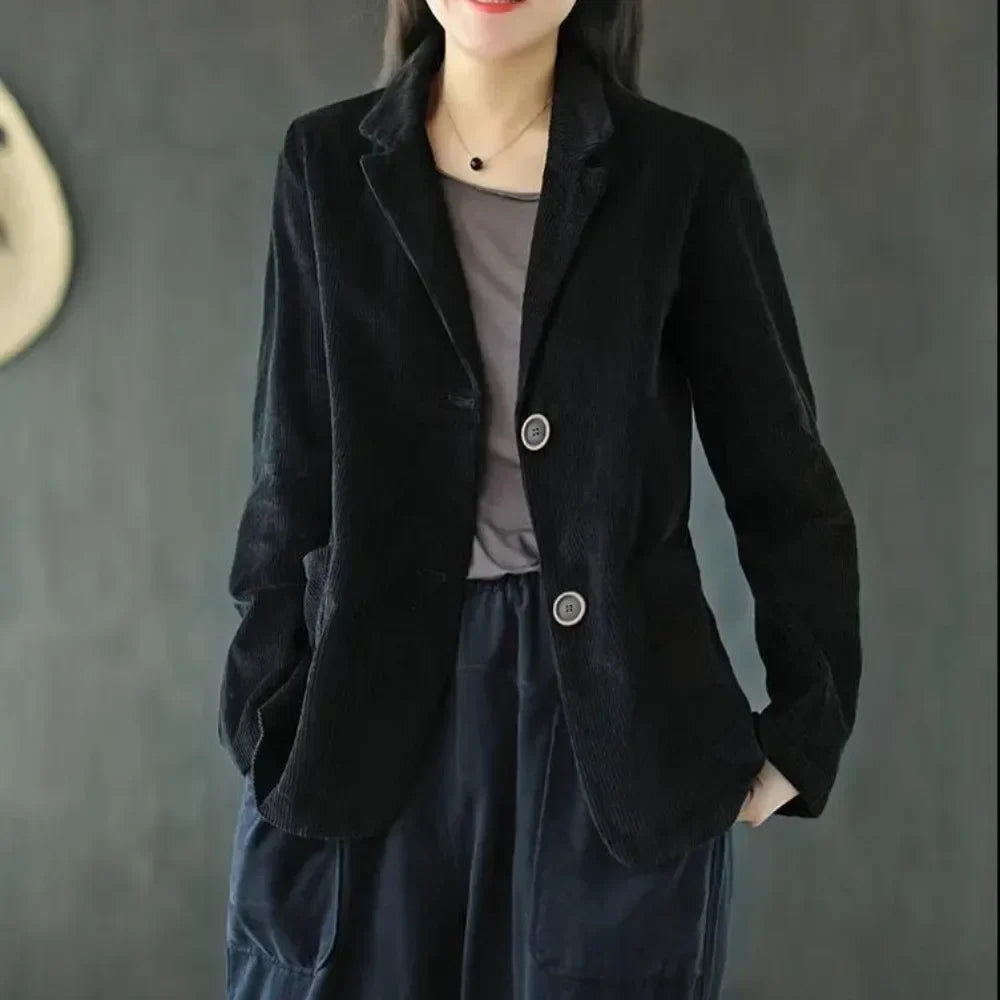 Female Coats and Jackets Retro Women's Corduroy Blazers 2025 New Arrivals Korean Popular Clothes Outerwear On Promotion Fashion