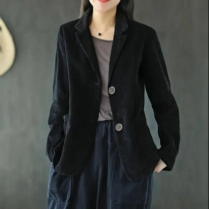 Female Coats and Jackets Retro Women's Corduroy Blazers 2025 New Arrivals Korean Popular Clothes Outerwear On Promotion Fashion