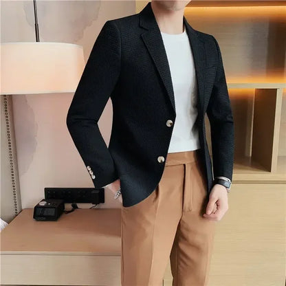 Men's Single Breasted Blazer – Korean Style Suit Jacket for Business & Smart Casual