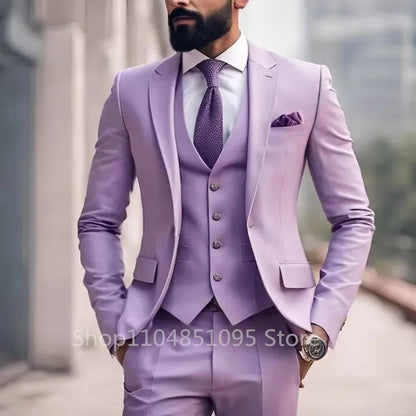 Men's 3-Piece Slim Fit Suit – Blazer, Vest & Pants Set for Wedding & Business