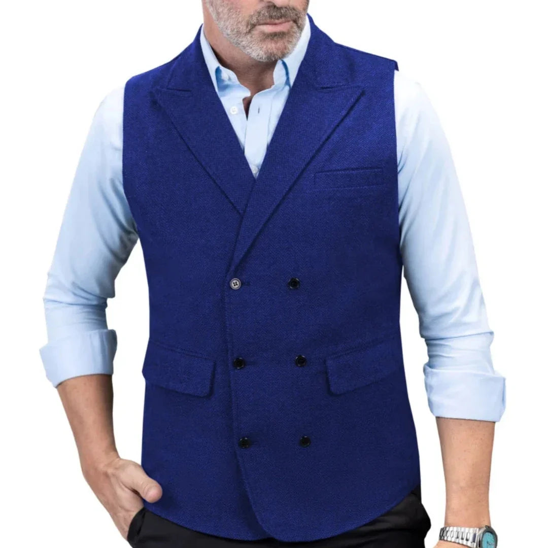 Men's Double-Breasted Herringbone Vest for Weddings & Formal Occasions