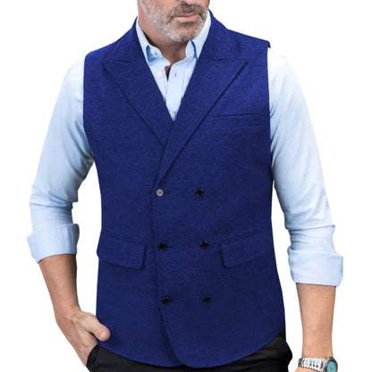 Men's Double-Breasted Herringbone Vest for Weddings & Formal Occasions