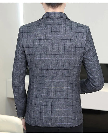 High-quality Men's Stylish and Trendy Business Checkered Single-Piece Western-Style Casual, Fashionable and Form-Fitting Small S