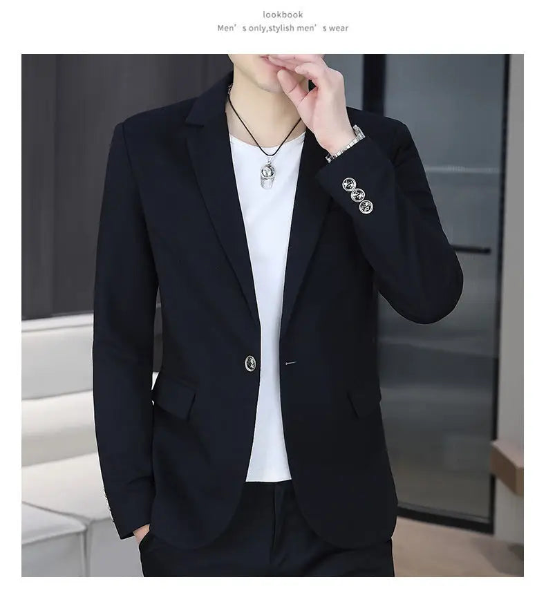 Men's Autumn New Style Slim Fit Pure Color Korean Fashion Administrative Little Suit Jacket Trendy Versatile Top Coat