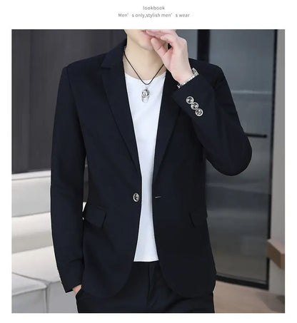 Men's Autumn New Style Slim Fit Pure Color Korean Fashion Administrative Little Suit Jacket Trendy Versatile Top Coat