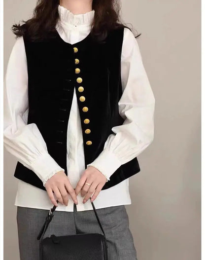 2025 Autumn Winter Chinese Style Velvet Vest Jacket Women's Sleeveless Coat Versatile Slim Lady Retro Waistcoat Outwear