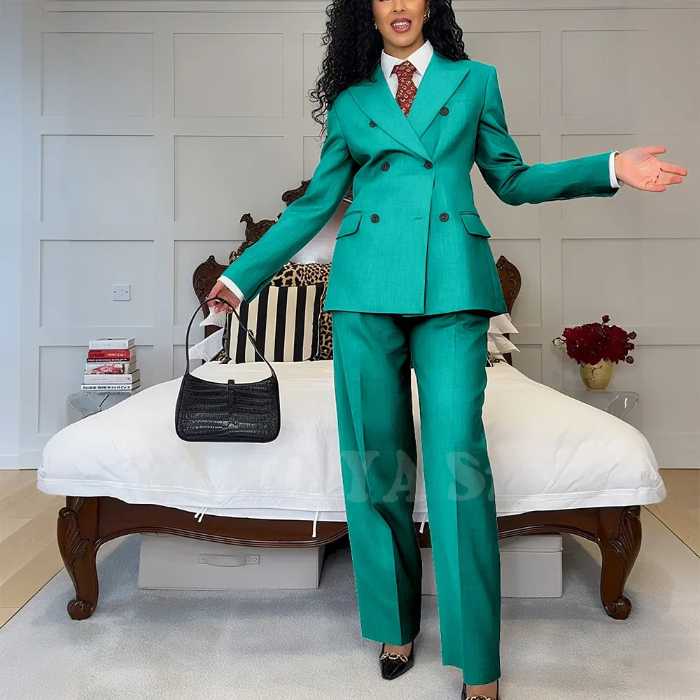 2025 New Summer Women's Suits Business Casual Outfits Double Breasted Peak Lapel Jacket Pants Custom Made High Quality Female