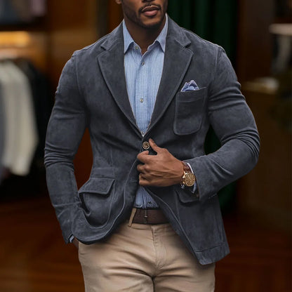 Chamois Leather Man Blazers Single Breasted Suit Jacket Men's Outdoor Casual Sports Slim Fit Coat  Wedding Part Prom Dinner Work