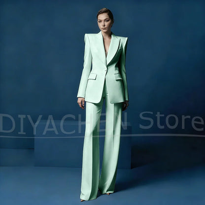 Women's Blazer and Wide-Leg Pants Suit Set Slim Fit One Button Jacket with Peak Lapel Elegant Formal Outfits for Office Party
